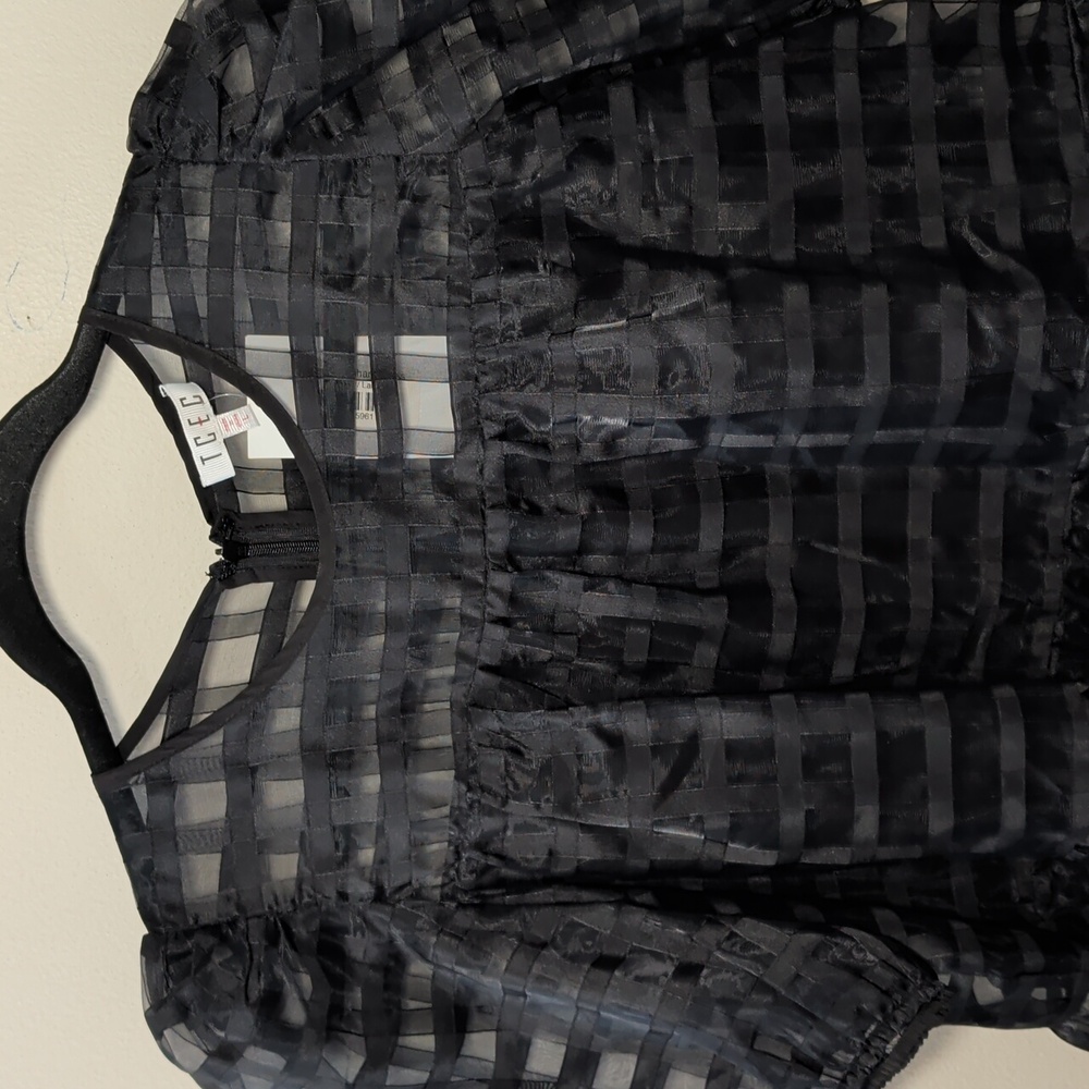 TCEC Mesh Gingham Mini Dress Black Goth Lightweight Party NEW Women's Size L - Picture 3 of 5